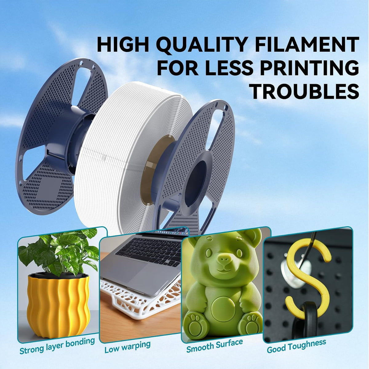 SUNLU PLA 3D Printer Filament, Black & White, 10-Pack, 10KG Total