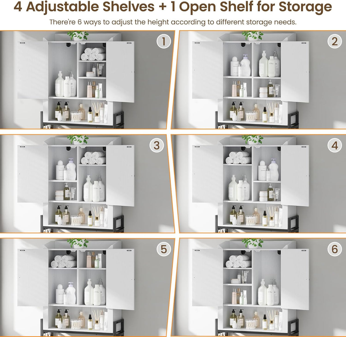 Memobarco Over The Toilet Storage Cabinet with 2-Door & Metal Stand, White