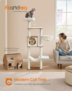 Feandrea Cat Tree, 65-Inch Tall Cat Tower, Multi-Level Condo with Cave