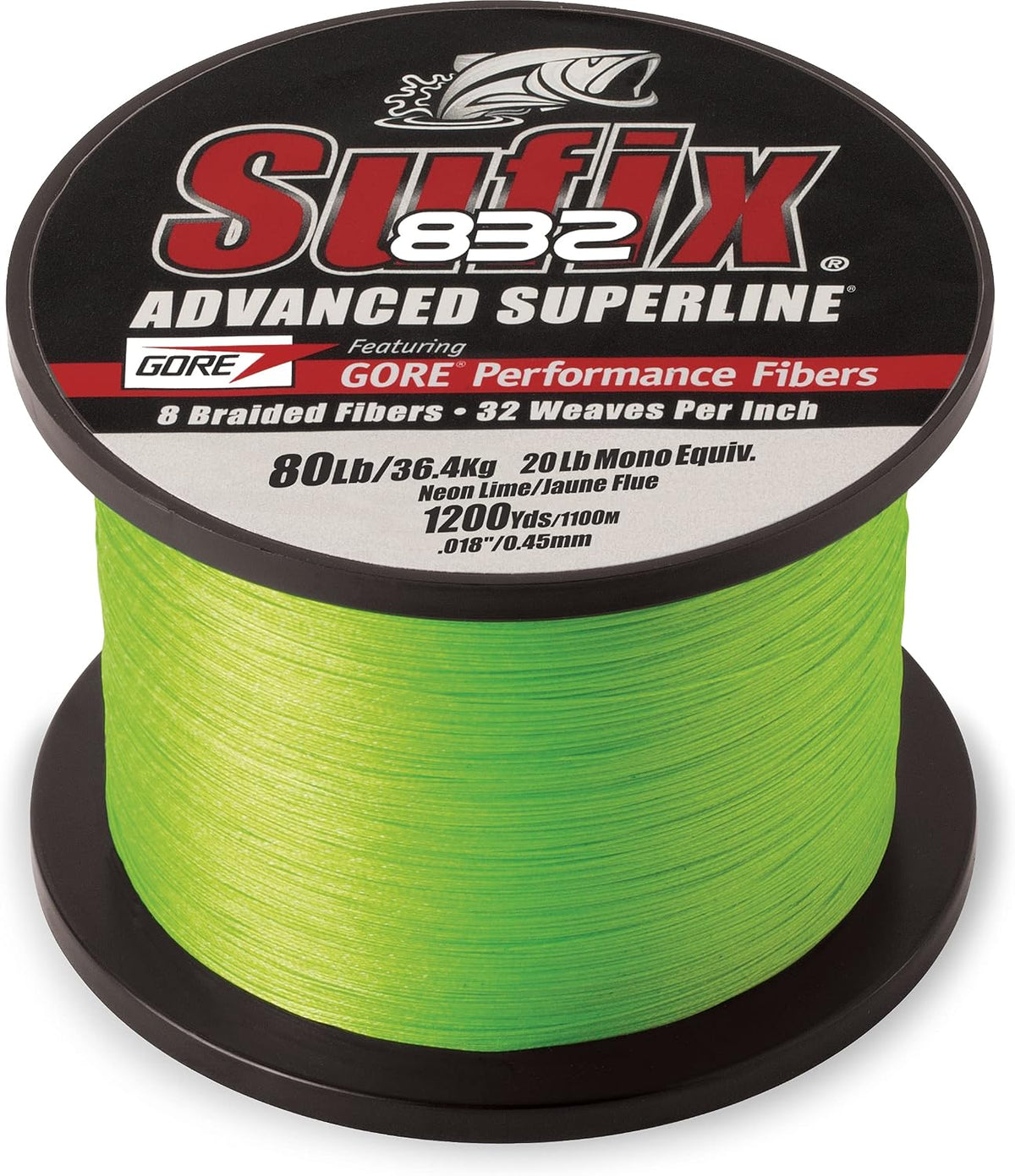 Sufix 832 Braid Line-1200 Yards (Neon Lime, 80-Pound)