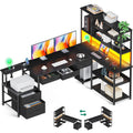 AODK 79 inch L Shaped Desk with 5 Drawers, LED Light & 2 Power Outlets