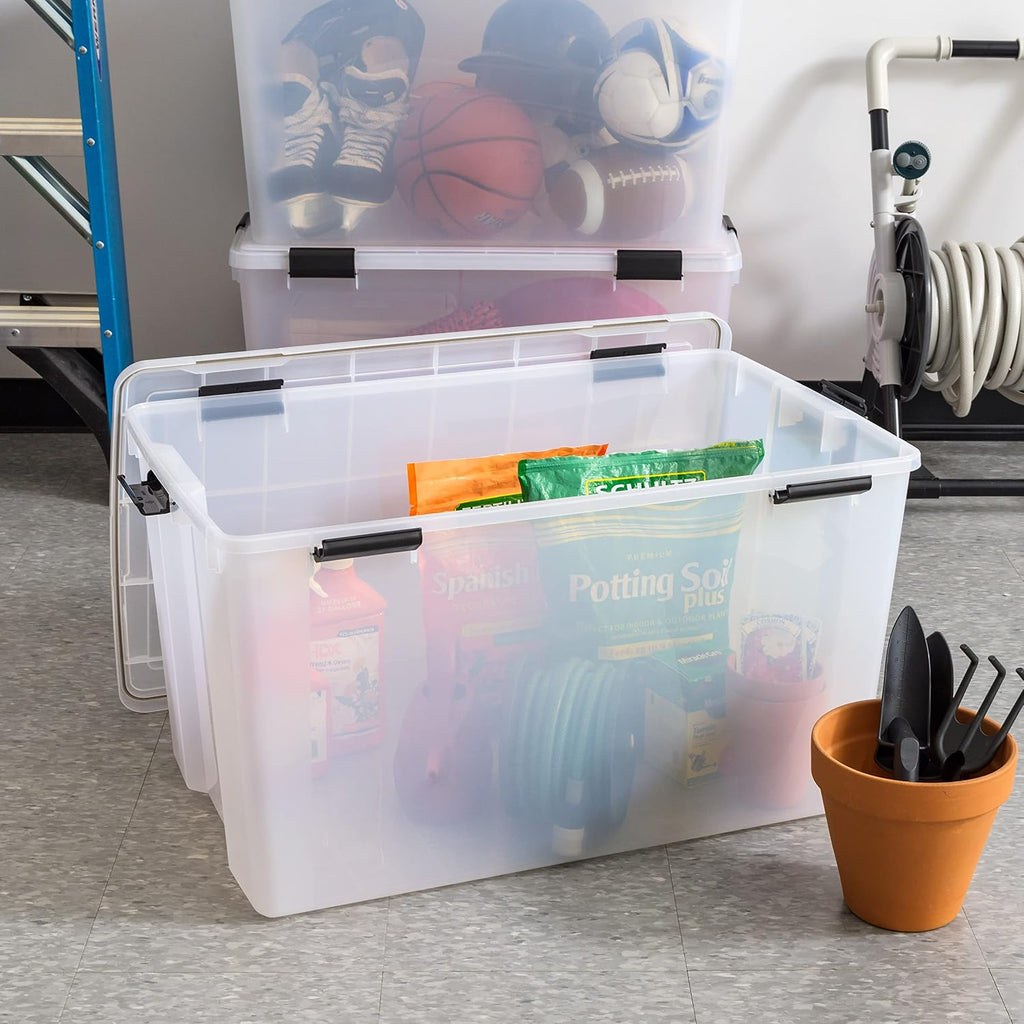 IRIS USA 3-Pack 156 Qt Storage Bins with Gasket Lids, Clear/Black