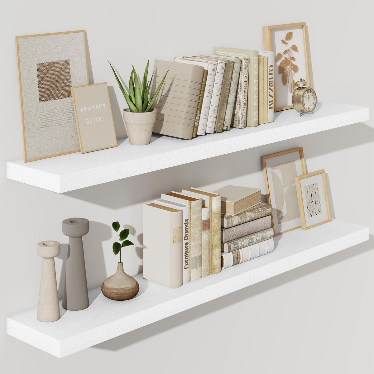 Fun Memories Floating Shelves - 2 Pack 12 Inch Rustic Wooden Wall Shelves - Extra Deeper & Thicker Wall Mounted Storage Shelf for Living Room, Kitchen, Farmhouse - 36" W x 12" D x 1.8" H - Brown