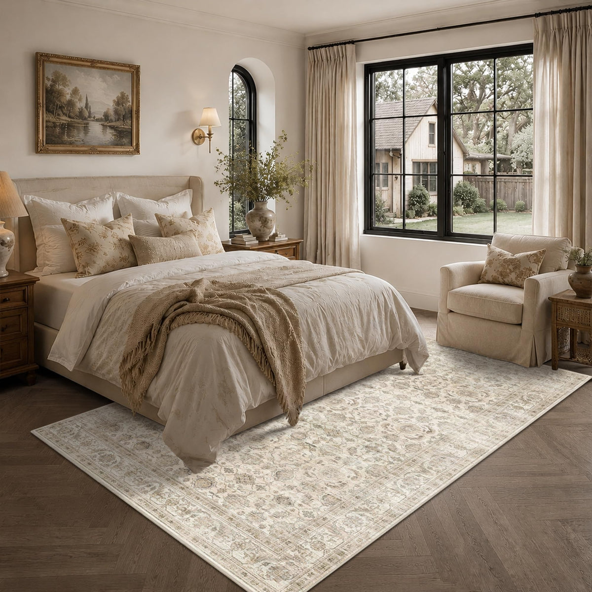 JOOJA 8x10 Dark Brown Vintage Soft Low Pile Non Slip Boho Washable Area Rug