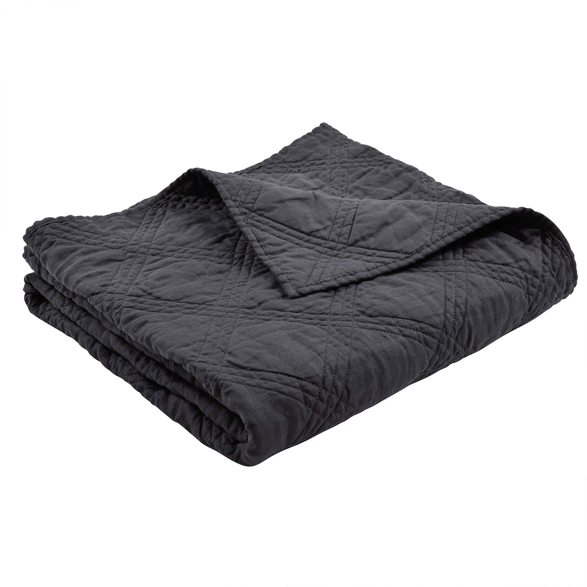 Levtex Home - 100% French Flax Linen Front/100% Cotton Back - Quilted Throw - French Flax Washed Linen - Charcoal - Throw Size (50 x 60in.)