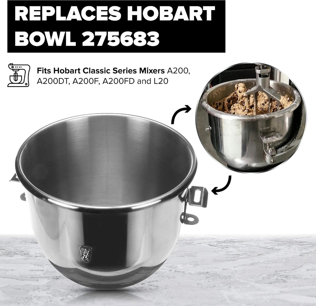 Vollum 20-Quart Commercial Stainless Steel Mixing Bowl for Hobart Mixer - Hobart Equivalent