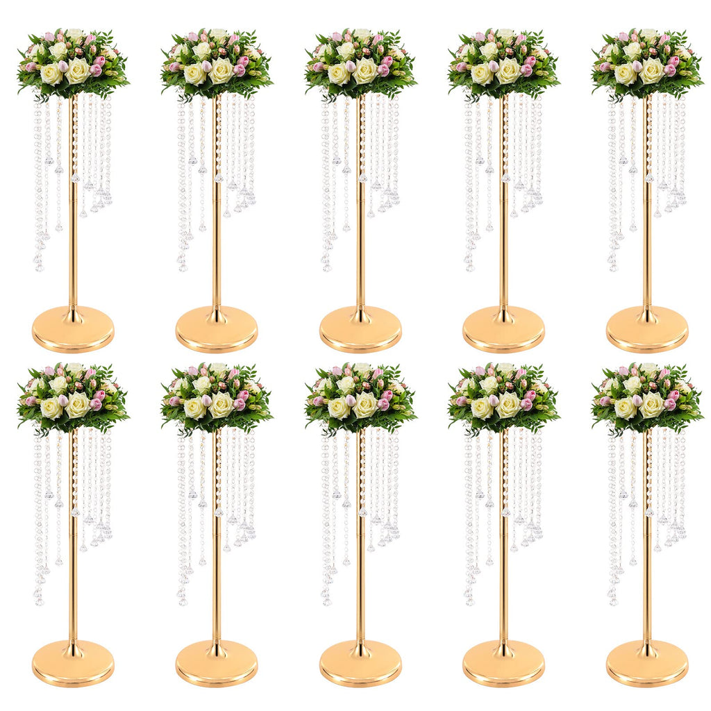 Wedding Centerpieces Gold Vases,10PCS Metal Flower Candle Holder,Wedding Vase for Tables,Crystal Flower Vase Metal Flowers Stand for Party Tables Decorations