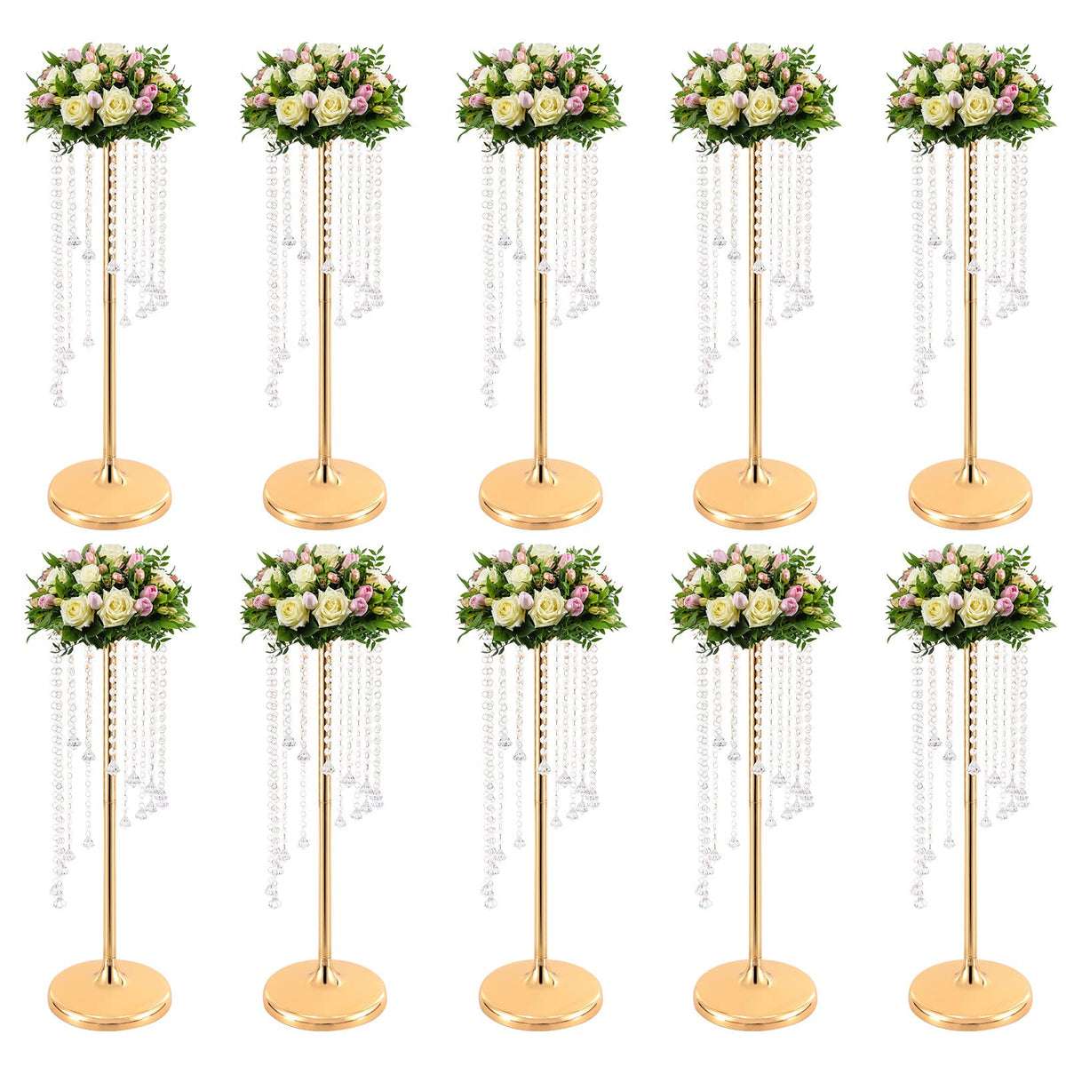 Wedding Centerpieces Gold Vases,10PCS Metal Flower Candle Holder,Wedding Vase for Tables,Crystal Flower Vase Metal Flowers Stand for Party Tables Decorations