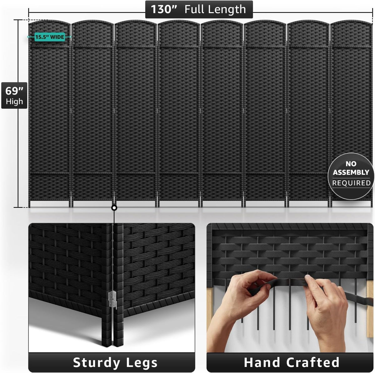 Sorbus Foldable Room Divider, Mesh Privacy Screen (8 Panel, Black)