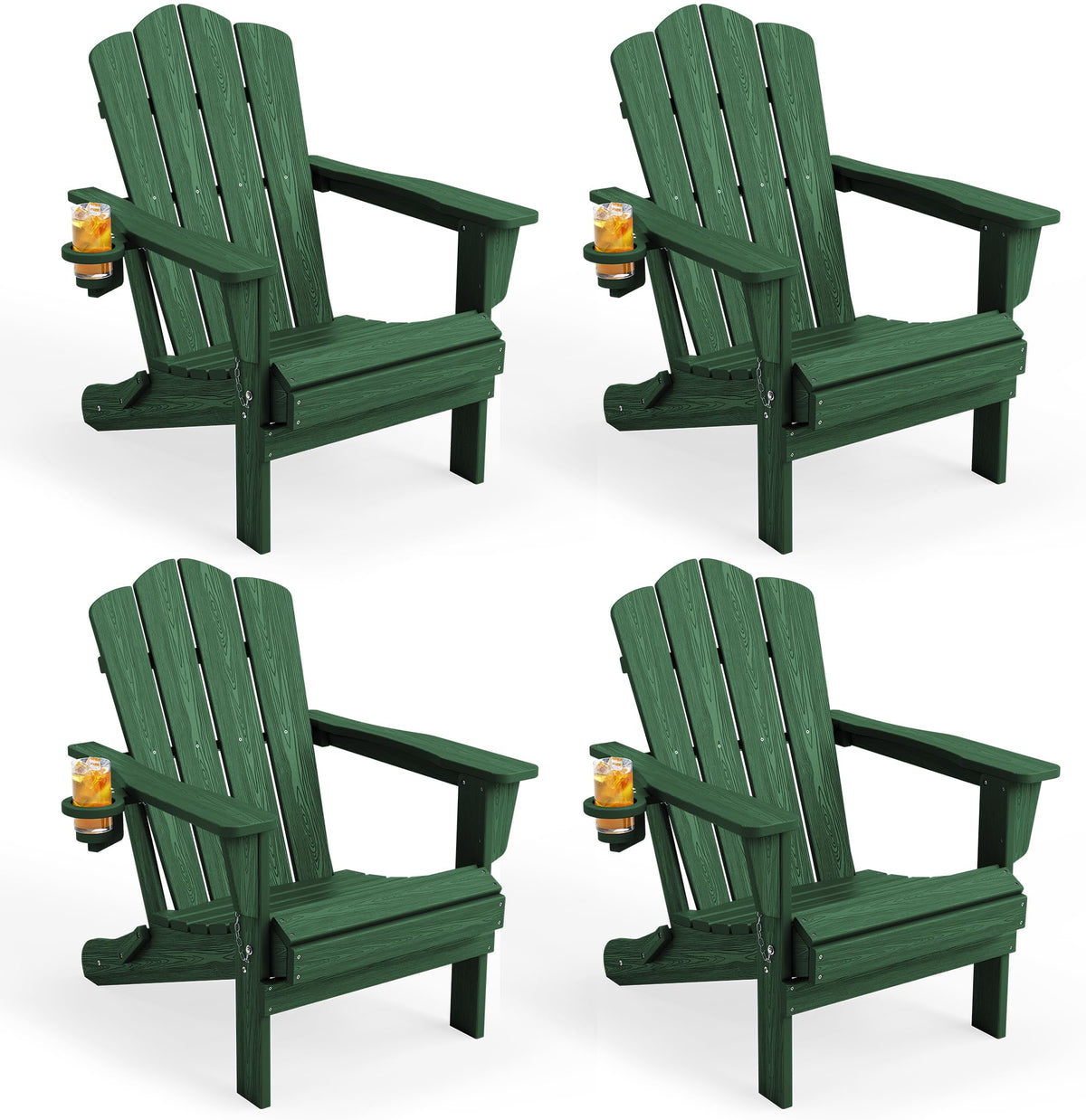 KINGYES Folding Adirondack Chair Set of 4 with Cup Holder, Navy