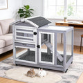 GEGURI Wooden Rabbit Hutch, Indoor Outdoor Chicken Coop Bunny Cage with Waterproof Roof