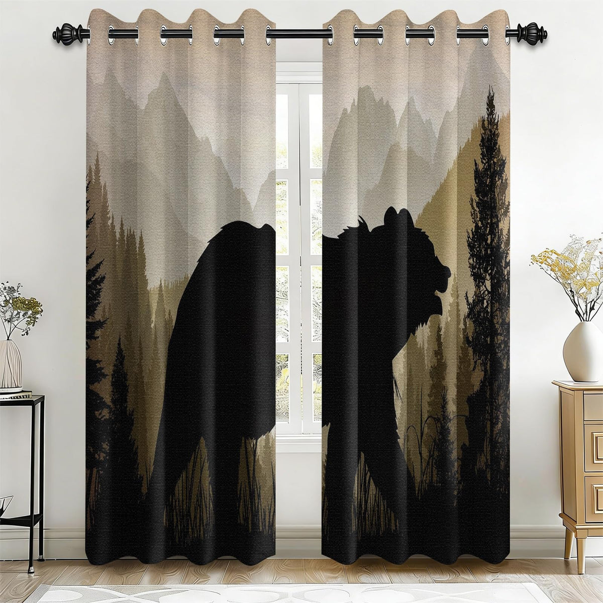 Rustic Fall Leaves Blackout Curtains 84 Inch Long 2 Panels, Autumn Maple Leaf Pinecone Thermal Insulated Grommet Drapes, Wood Burlap Texture Print Energy Saving Noise Reducing Curtains