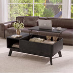 Lift Top Coffee Table, Fluted Hidden Storage Table for Living Room, Walnut