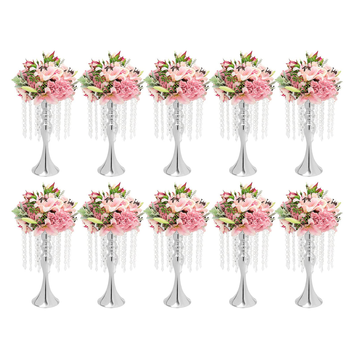 Wedding Centerpieces Silver Vases,10PCS Metal Flower Candle Holder with Sparkling Crystal Beads,Crystal Flower Vase Metal Flowers Stand for Party Tables Decorations (10PCS-Sliver-3)