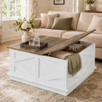 YESHOMY 31.5 Inch Square Farmhouse Coffee Table with Storage, Rustic Brown
