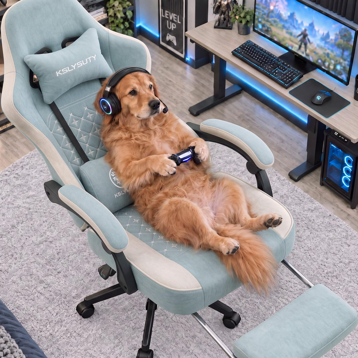 Desk Computer Gaming Chair - High Back Ergonomic Office Chair with Footrest and Lumbar Support, Swivel Comfy Home Gamer Video Game Chairs with Pocket Spring Cushion for Adults (White Leather)