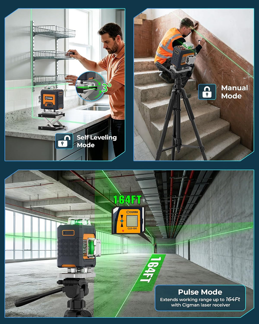 CIGMAN Laser Level 360 Self Leveling, 4 x 360° Lazer Leveler Tool for Tile