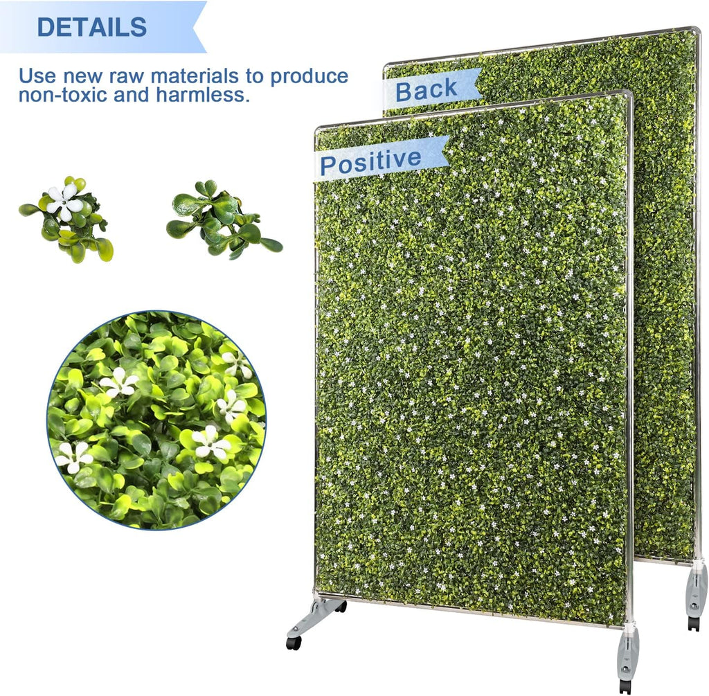 E&K H40xW40 inches Movable Privacy Hedge Fence Artificial Faux Grass Room Space Divider Boxwood Backdrops Stand Decor with Wheels