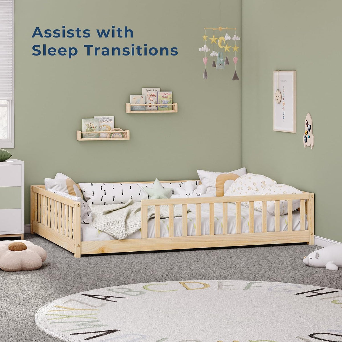 Full Montessori Floor Bed with Rails