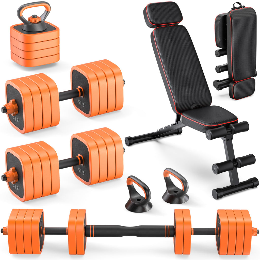 Rendpas 4-in-1 Adjustable Dumbbell Set with Foldable Bench for Home Gym