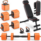 Rendpas 4-in-1 Adjustable Dumbbell Set with Foldable Bench for Home Gym