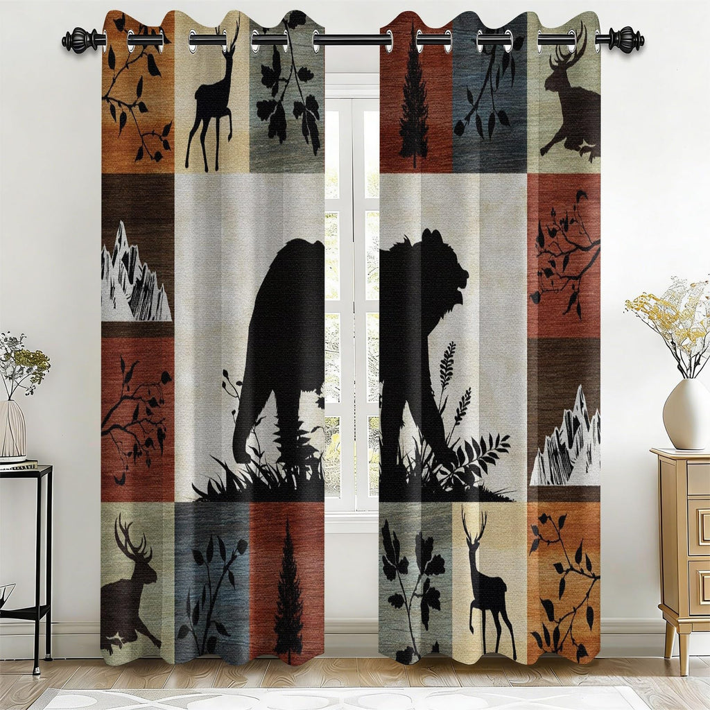 Rustic Fall Leaves Blackout Curtains 84 Inch Long 2 Panels, Autumn Maple Leaf Pinecone Thermal Insulated Grommet Drapes, Wood Burlap Texture Print Energy Saving Noise Reducing Curtains
