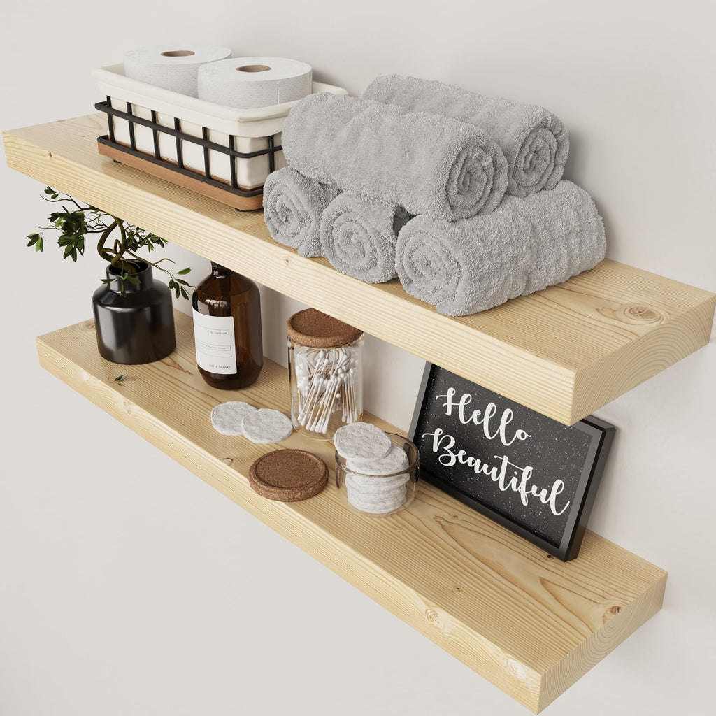 Solid Wood Floating Shelves for Wall 36 Inches Long, Walnut Wooden Shelf