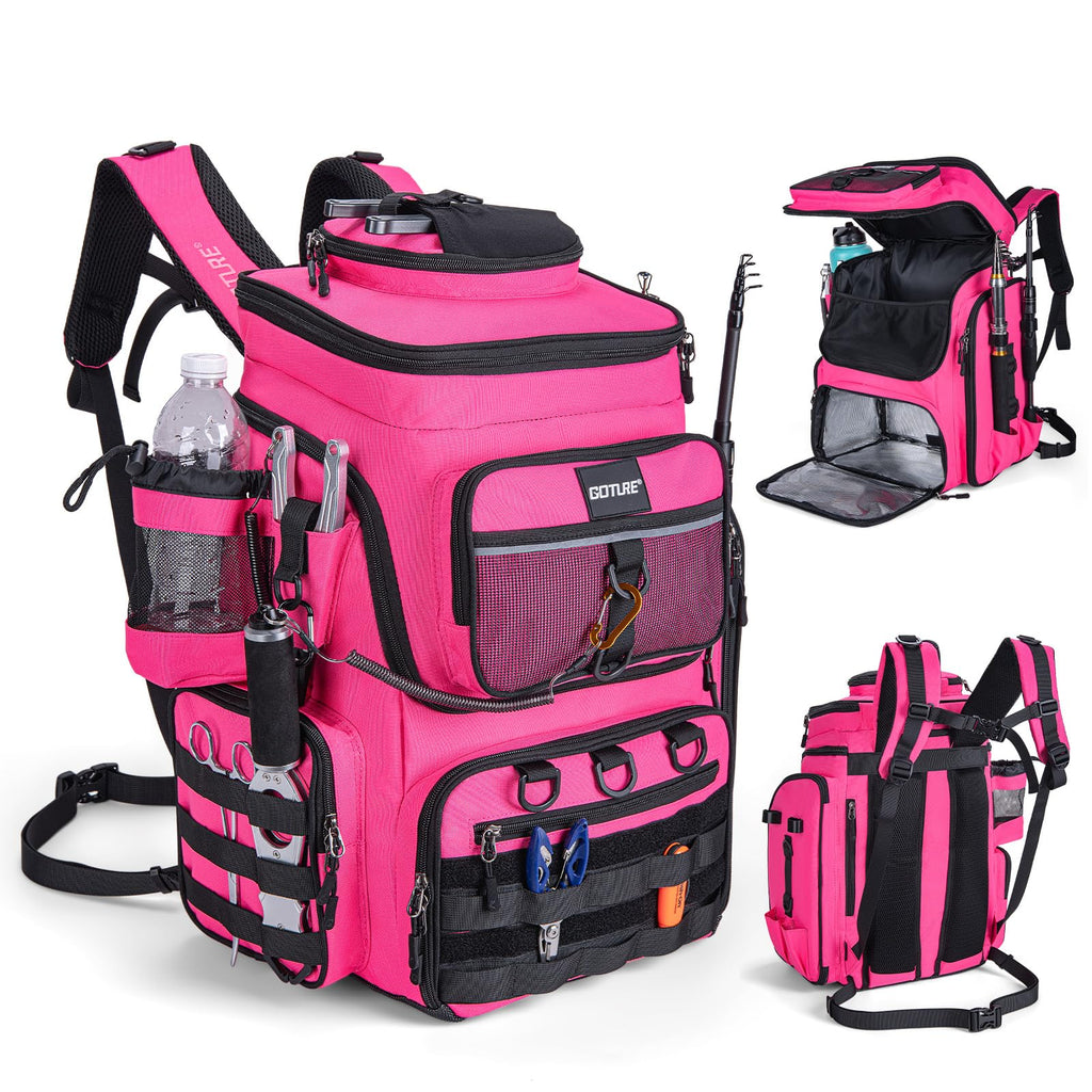 Goture Fishing Backpack with 4 Tackle Boxes,55L Tackle Backpack with Cooler