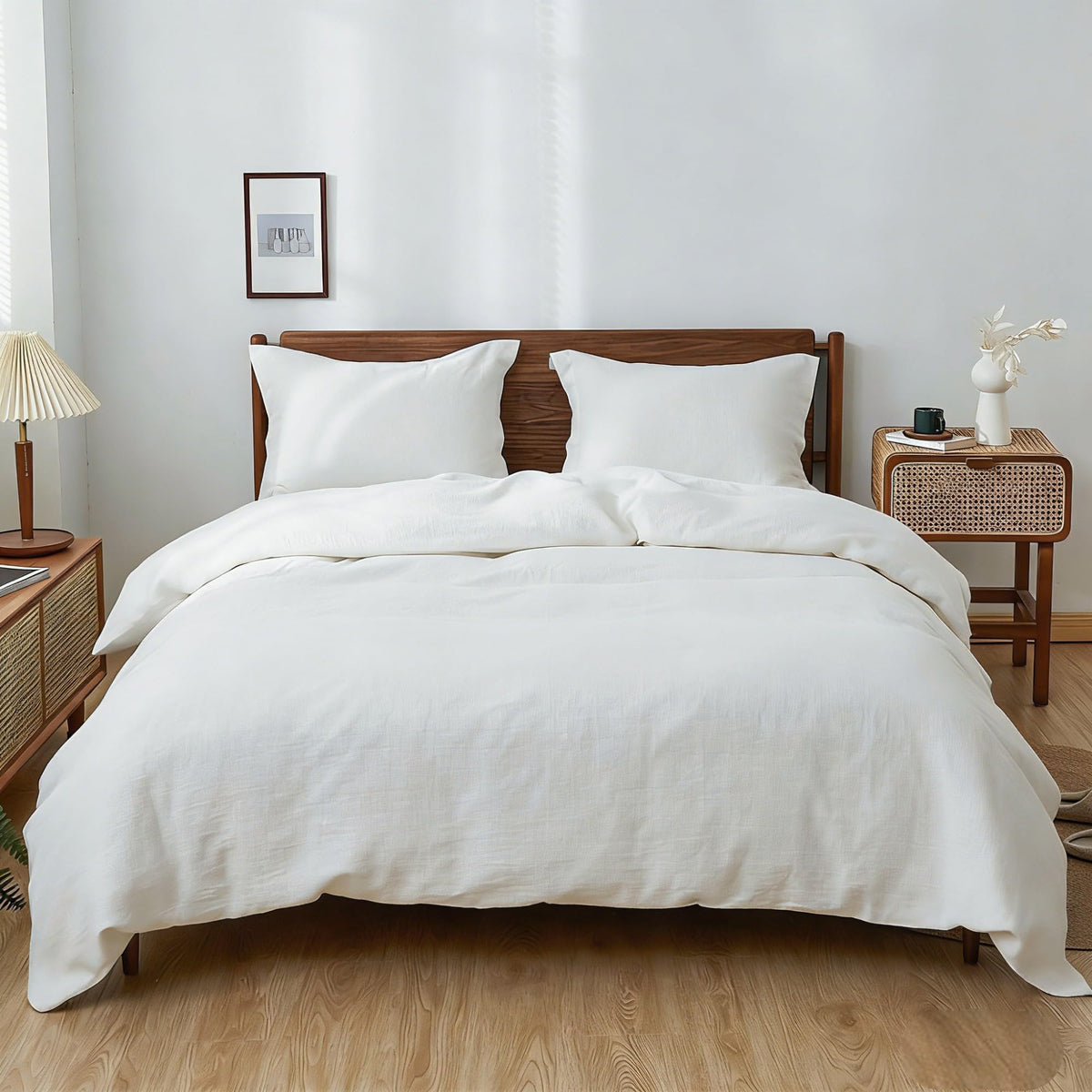 Simple&Opulence 100% Linen Duvet Cover Set, 3 PCS Natural French Flax Linen Duvet Cover King Size, Breathable Soft Comfy Linen Bedding Comforter Cover with 2 Pillowcases(Linen, 104"x92")