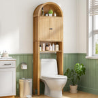 Arched Over The Toilet Storage Cabinet with Fluted Doors, Bathroom Shelf