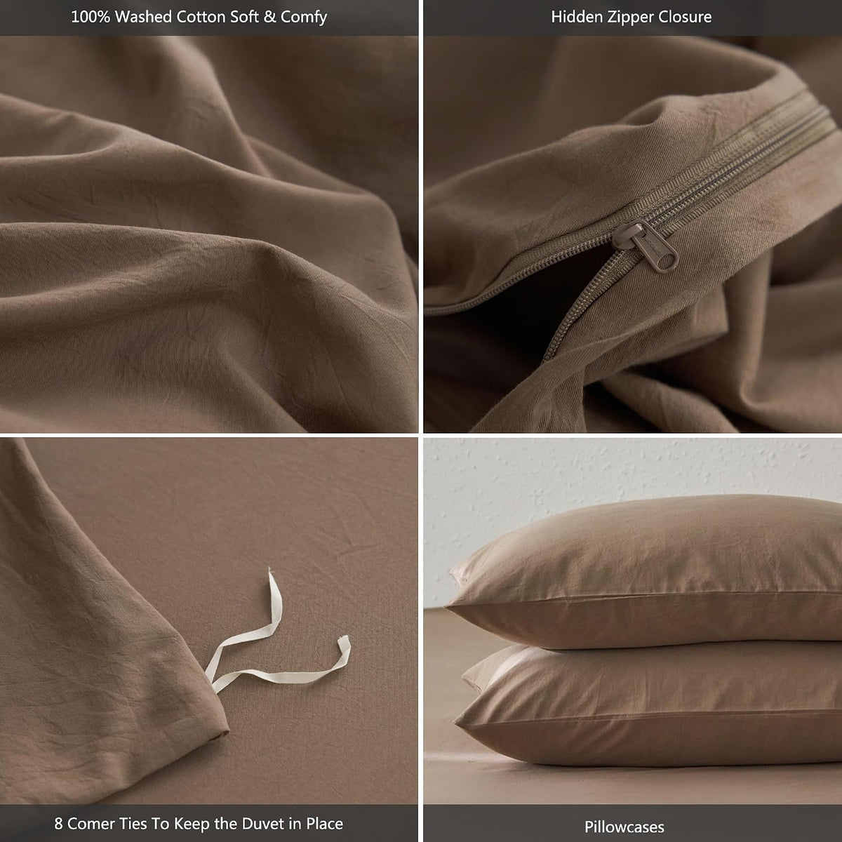 MooMee Upgraded Softer Duvet Cover Set 100% Washed Cotton Twill King