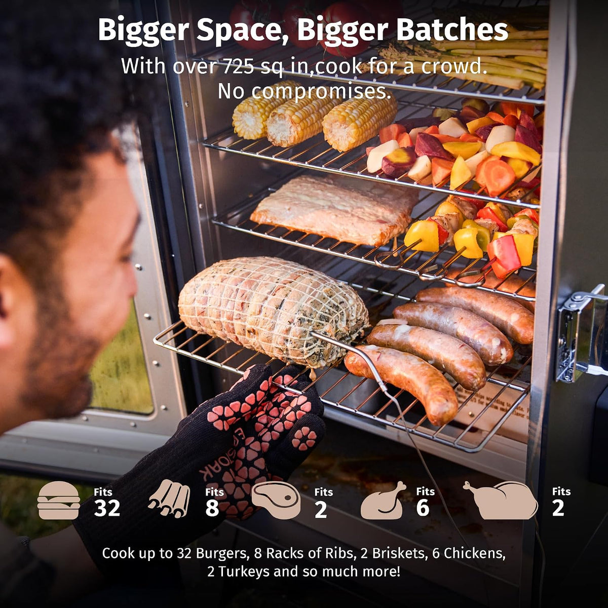 EAST OAK 30" Outdoor Electric Smoker with Built-in Meat Probe & Mobility Stand, Side Chip Loader for up to 6x Longer Uninterrupted Smoke and 725 sq in Cooking Area, Night Blue