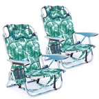 2 Pack Lightweight Portable Camping Beach Chair for Adults, Outdoor Lay Flat Folding Beach Chairs with 5 Positions, Backpack Beach Chair with Towel Bar, Zipper Pouch, Cup Holder, NEW Striped