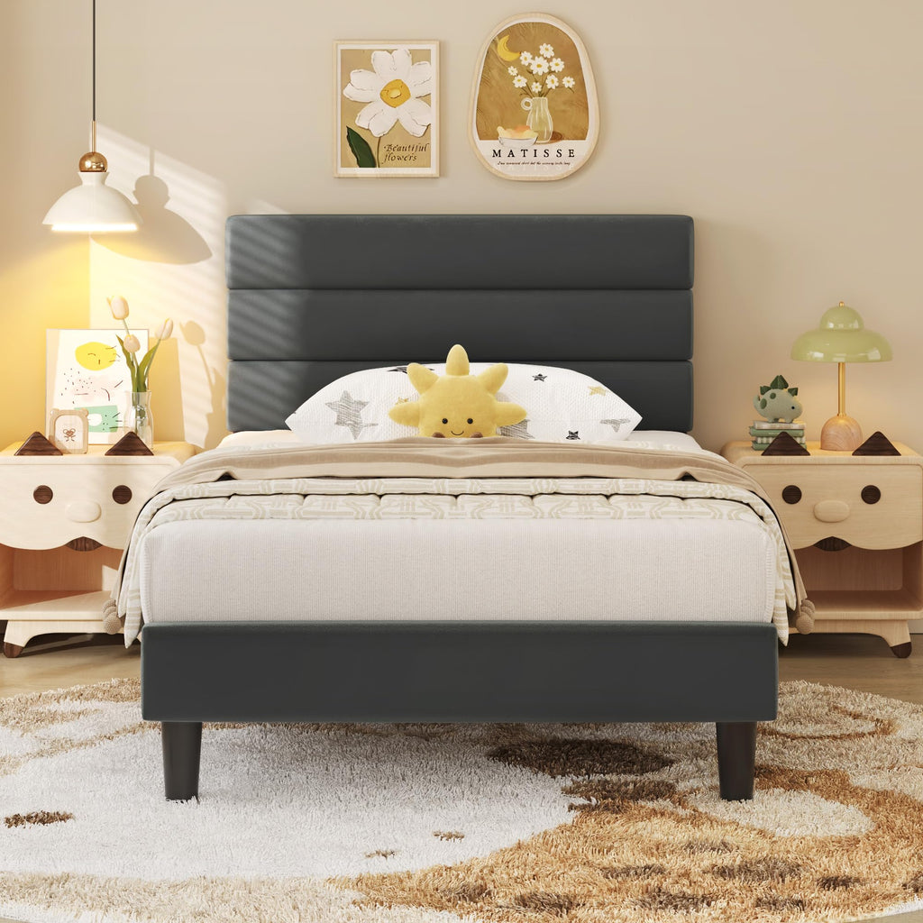 Fluest Queen Bed Frame, Platform Bed Frame with Velvet Upholstered Headboard, No Box Spring Needed, Sturdy Metal Support, Noise Free, Easy Assembly, Modern Bedroom Furniture, Beige