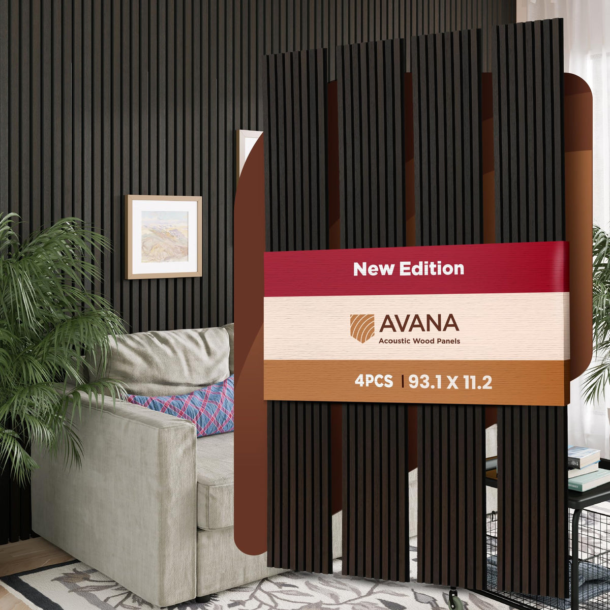 Avana Acoustic Wood Wall Panels – 93.2x11.25 Inch Panels – Fits 94x12 Layout – Rustic Walnut Acoustic Panels 4 PCs –Wall Panels For Interior Wall Decor For Homes, Offices – Durable Wood Panel For Wall