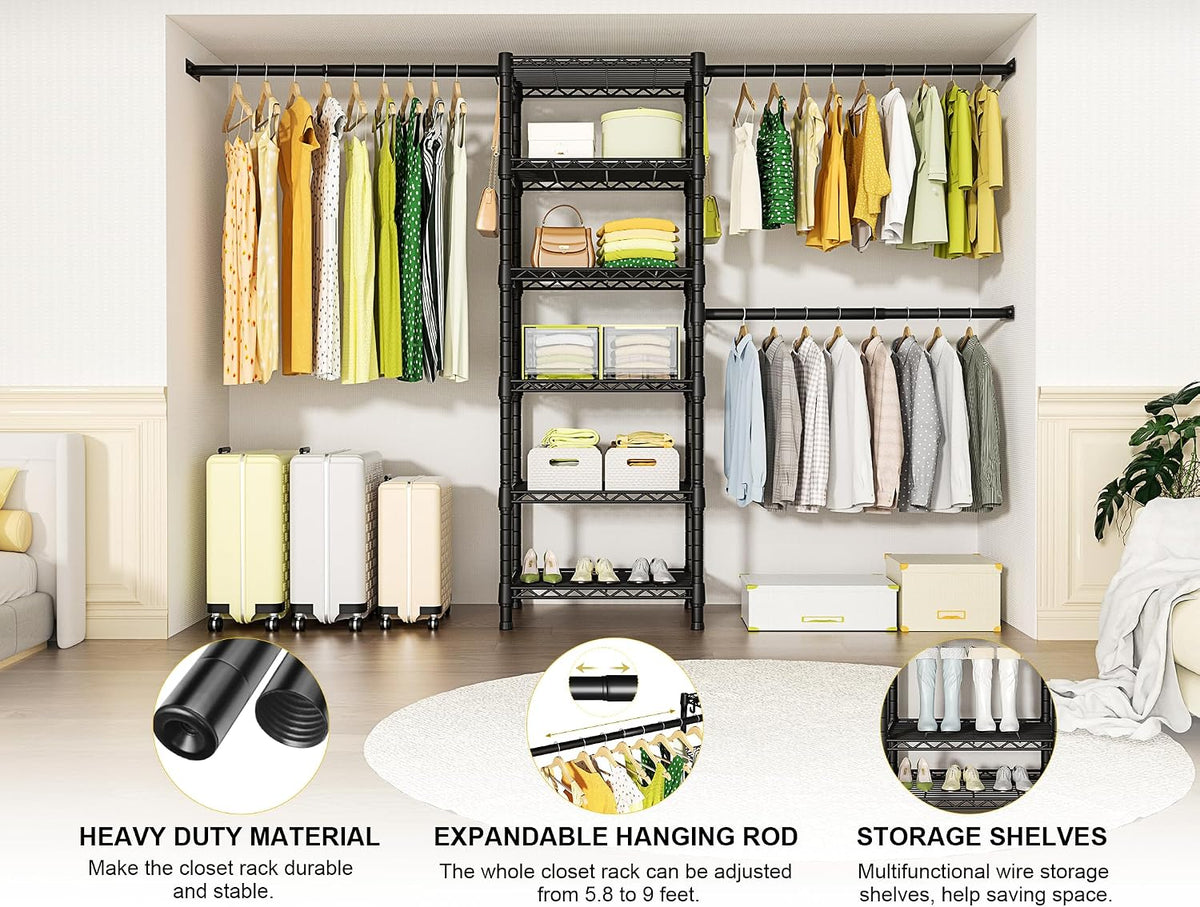 Ulif M5 Wall Mounted Clothes Garment Rack, Heavy Duty Closet Storage System