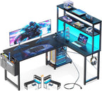 Casaottima L Shaped Gaming Desk with Hutch & Power Outlet & LED Lights