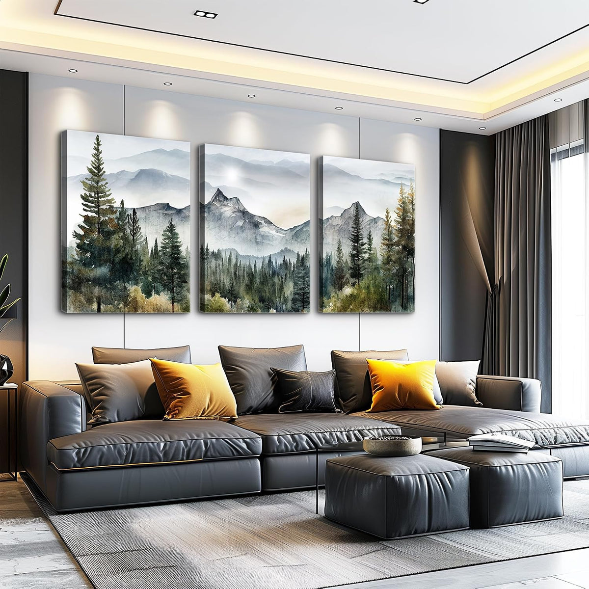 MHARTK66 Large Size Wall Art for Living Room Modern Wall Decor for Bedroom Office Decor Abstract Mountain Forest Landscapes Ink Painting 3 Piece Framed Canvas Art Prints Ready to Hang Wall Pictures