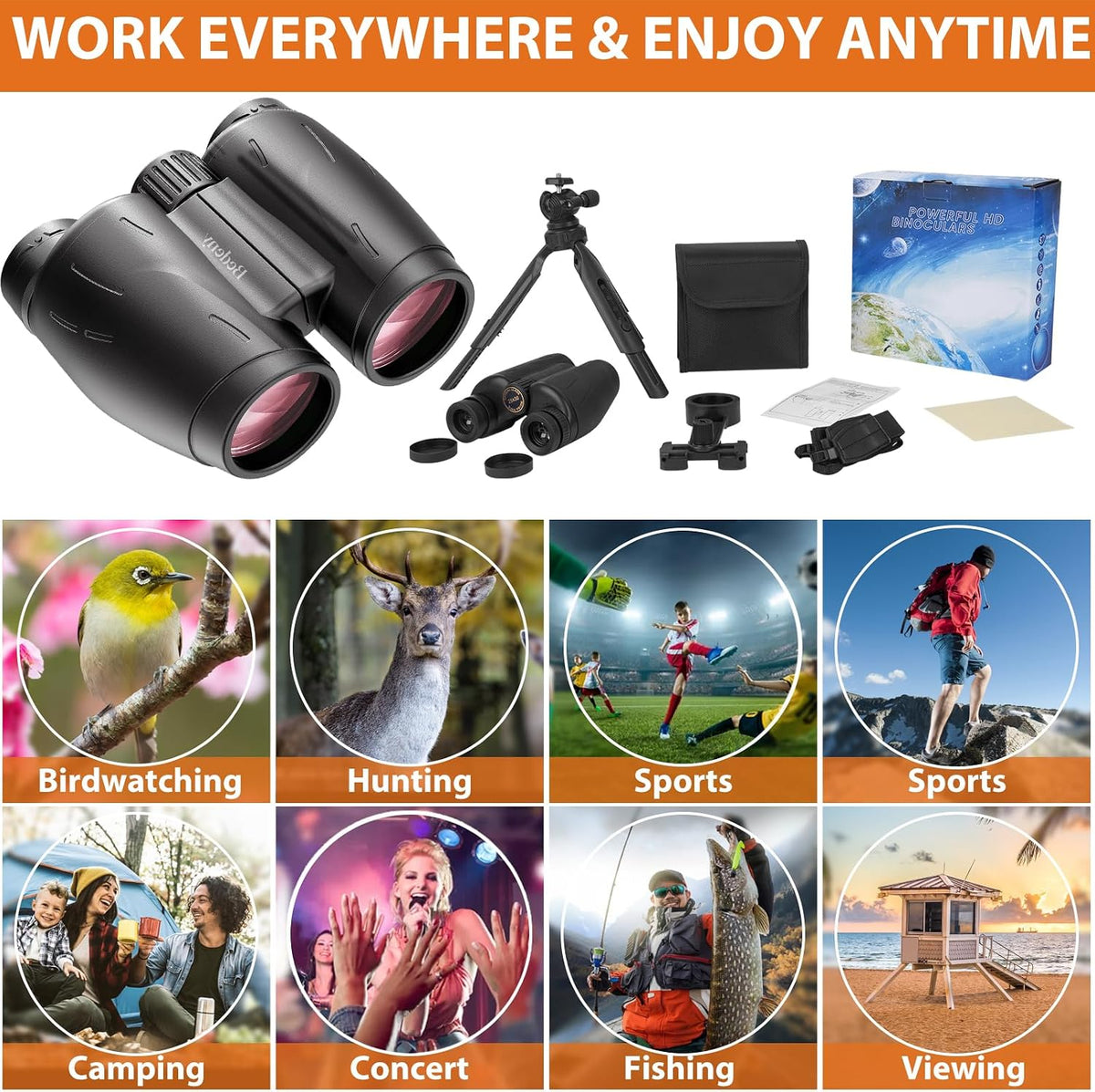25x30 High Powered Binoculars for Adults,Compact/Waterproof Binoculars with Universal Phone Adapter, Tripod and Tripod Adapter, Large View Binoculars for Bird Watching，Outdoor Sports and Concerts