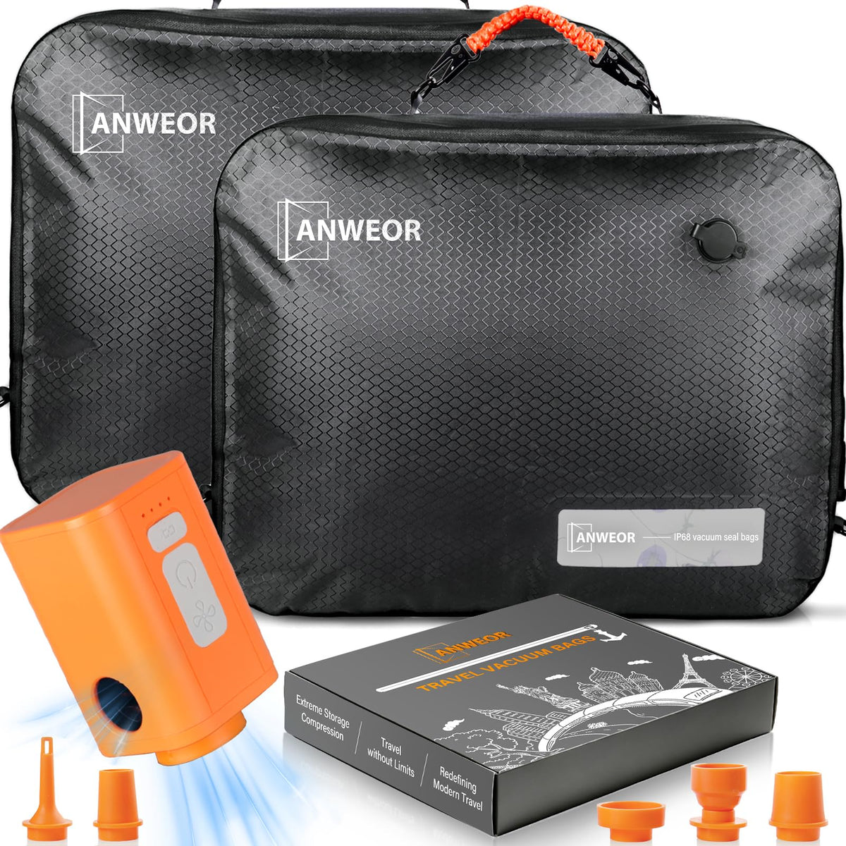 Overpack Vacuum Bags for Travel with Wireless Pump,2 Pack 28L Bag + 1 Pump