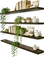 48 Inch Rustic Wood Floating Shelves Farmhouse Wooden Wall Shelves for Bathroom Bedroom Living Room Kitchen Office Set of 4 Light Brown