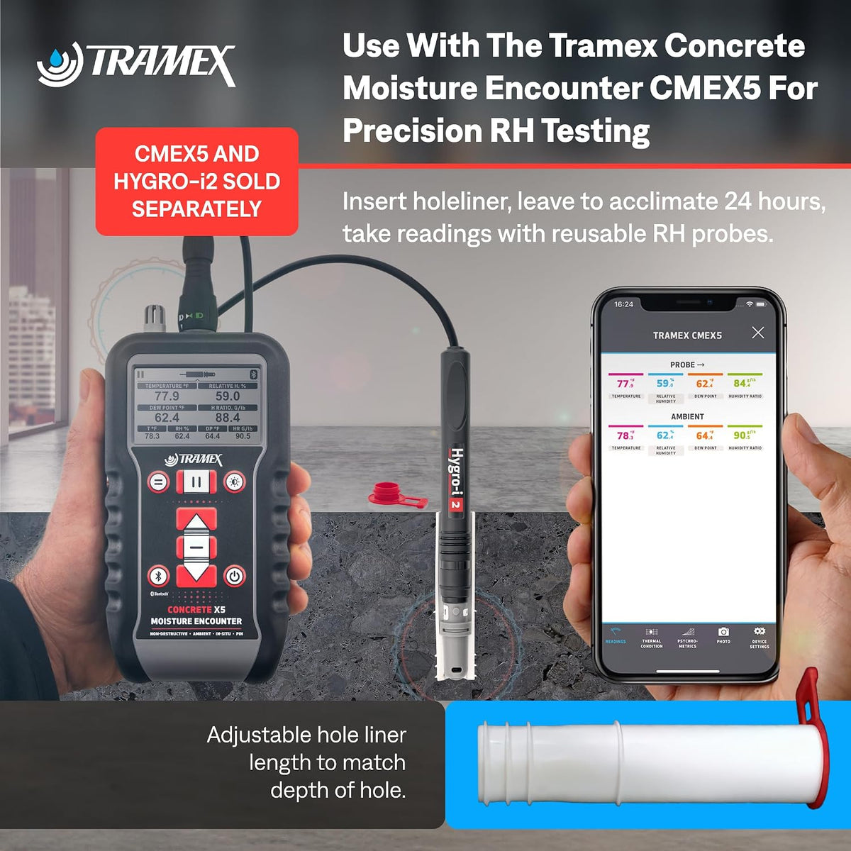 Tramex Hygro-i2 Extra Long Hole Liners & Caps RHHL50X (Pack of 50) | Use with Our Relative Humidity Probes for In-Situ Concrete & RH Testing of Flooring & Slabs | Use with Our Moisture Test System