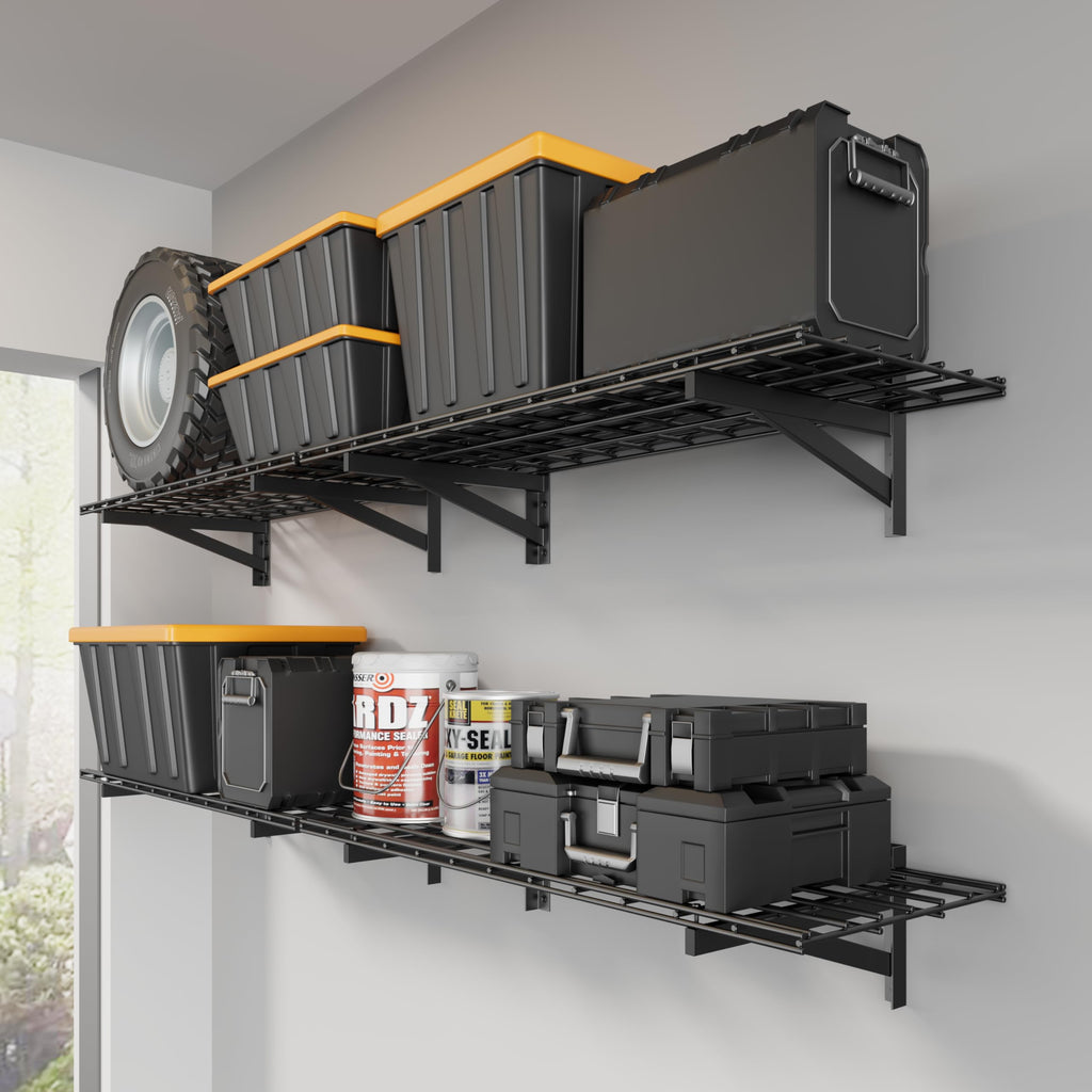 Jusgym 4 Pack Wall Mounted Garage Shelving, 2x3ft, 1400lbs Integrated Grid