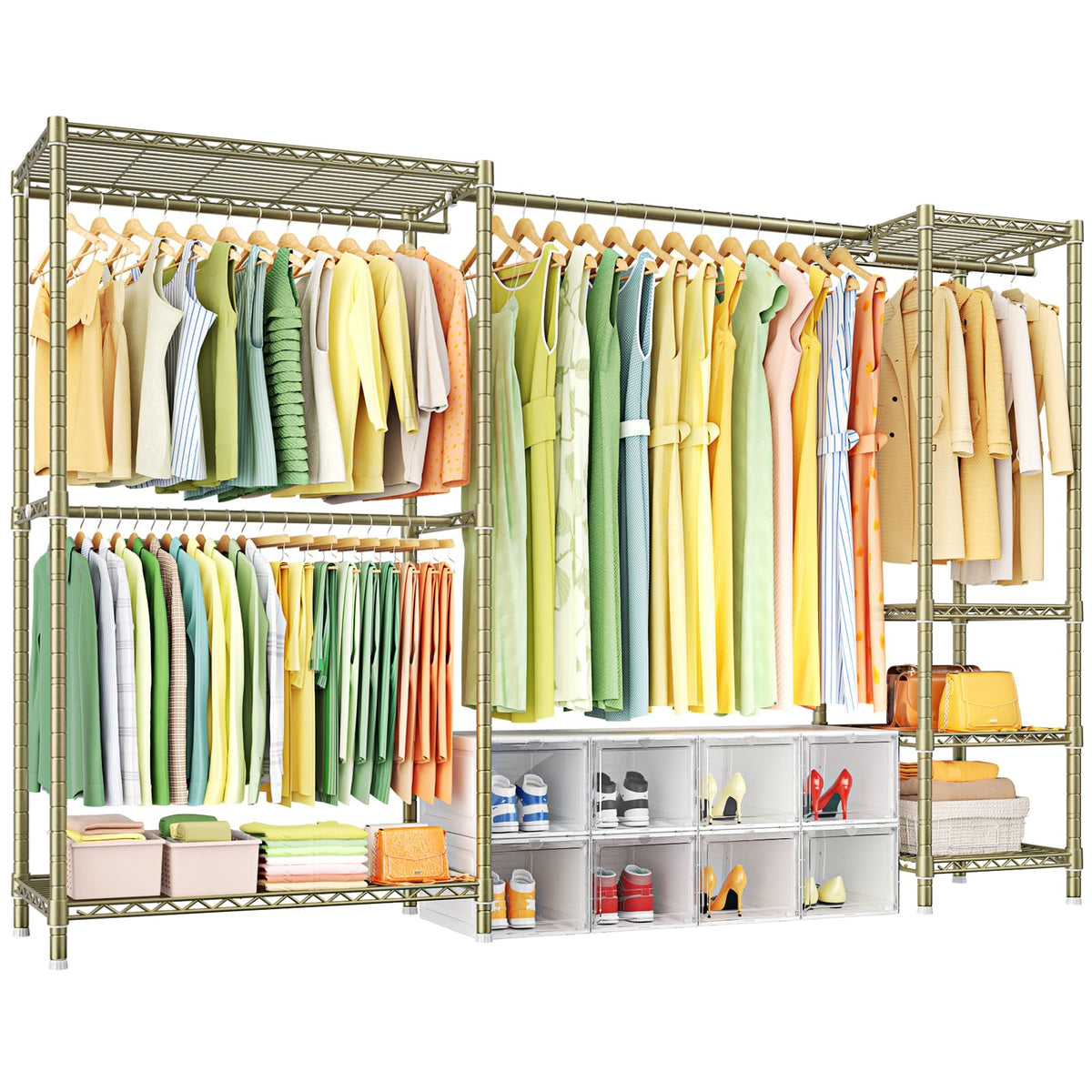 Ulif E10 Clothes Rack（With Stretchable Hanger Rod）Freestanding Clothing Racks for Hanging Clothes，Adjustable Closet Organizer System，Portable Garment Rack 73-97"W x 15" D x 72" H，Max Load 800LBS，Black