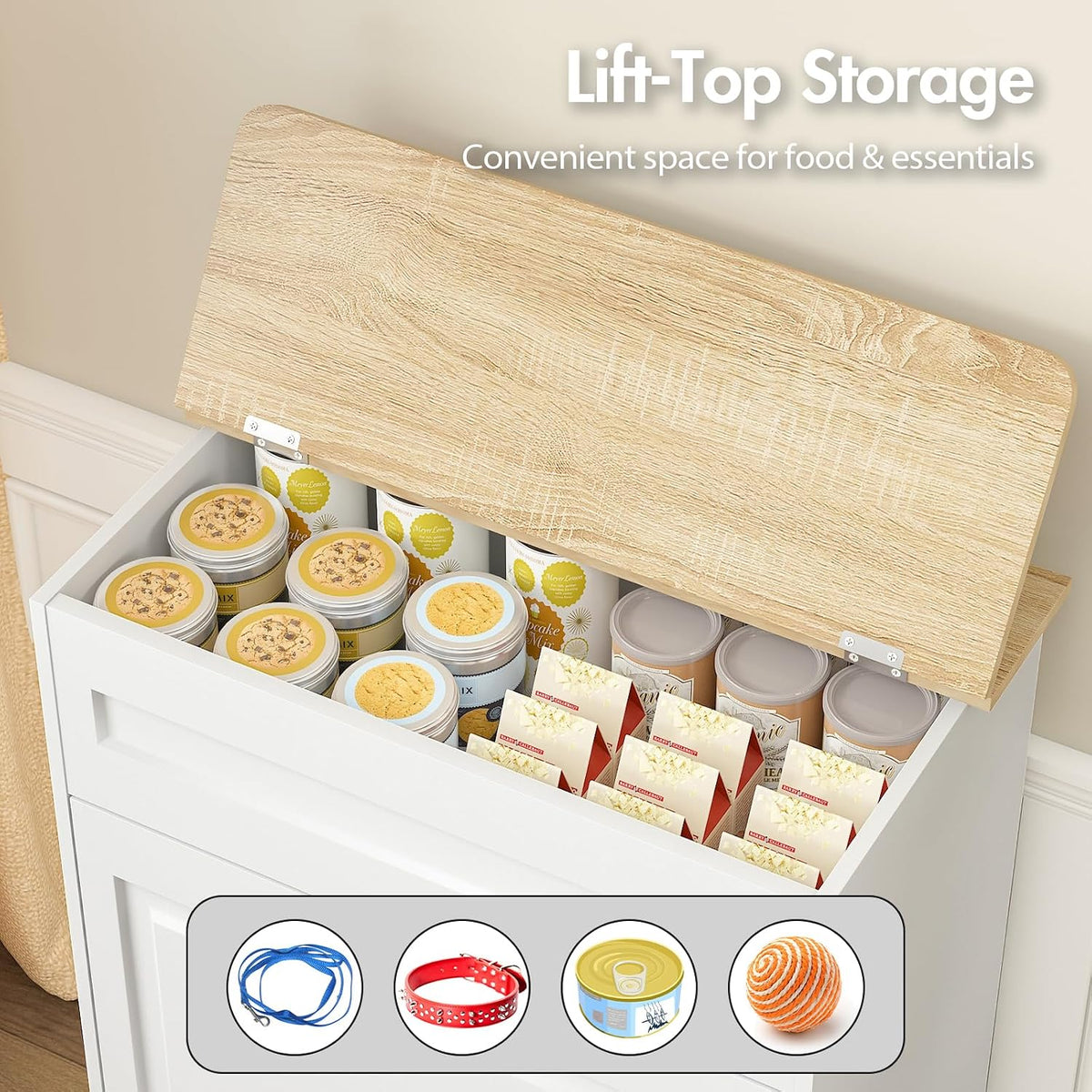 Elevated Dog Feeding Station with Storage, Pull-Out Bowls & Slow Feeder
