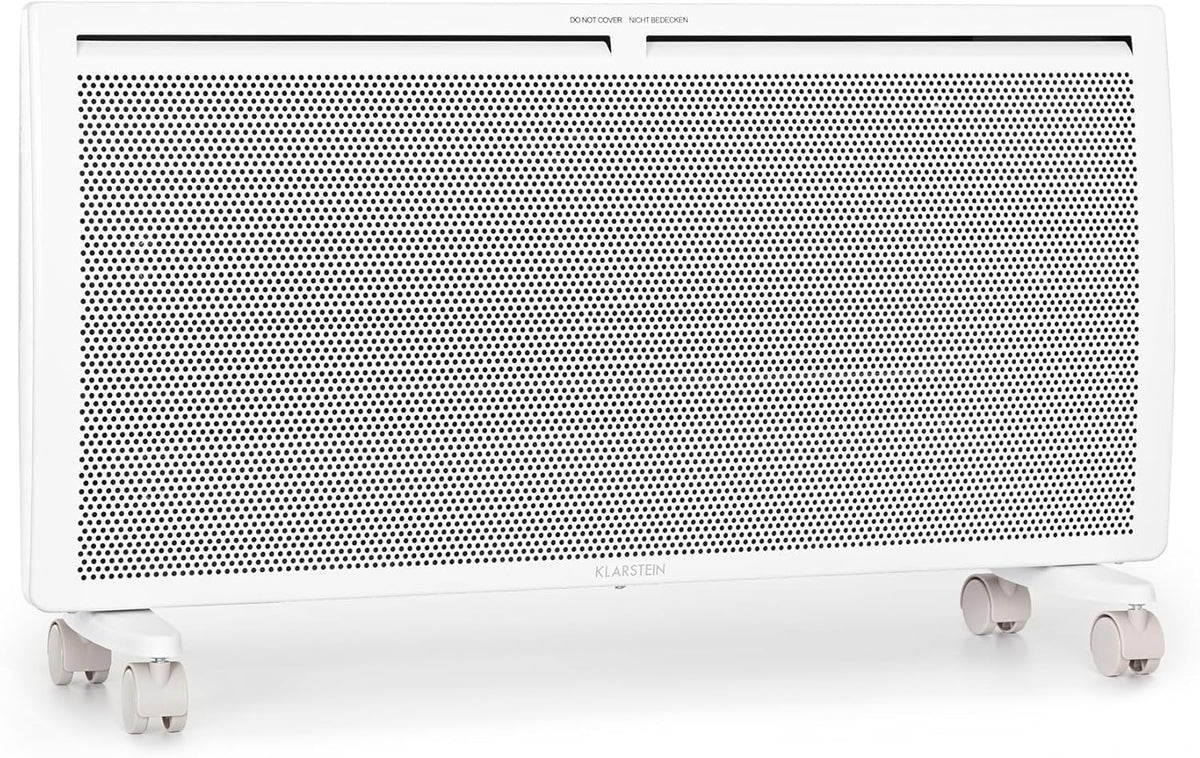 Klarstein Hot Spot SlimCurve Double 2-in-1 Convection and Infrared Heater, Overheat Protection, Weekly Timer, Wall or Stand Mounting with 2 Rolling Legs, Sheet Steel, 2000 W, White