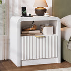 Decofy 23'' Wide Fluted Nightstand Set of 2 with Charging Station, Walnut