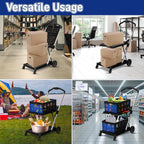 Collapsible Shopping Cart with 2 Bins Grocery Cart on Wheels Multi Use Two Tier Folding Cart for Farmers Market,Kitchen,Grocery Shop