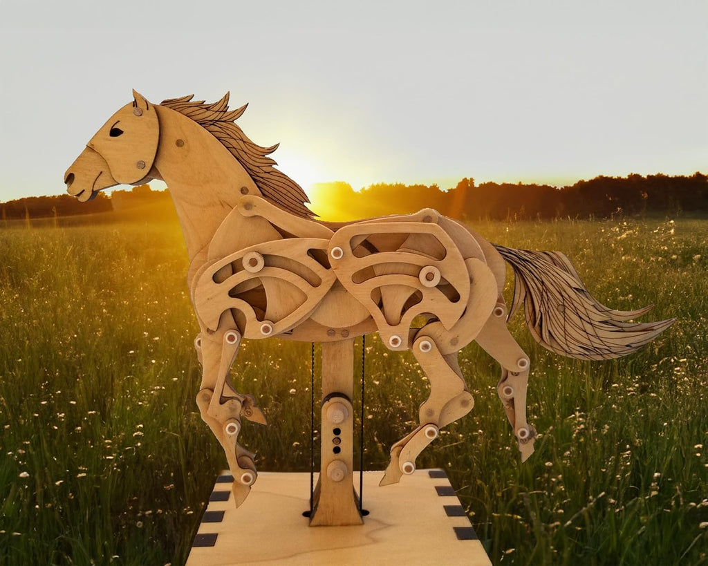 Abong 3D Wood Craft Mechanical Horse Automation Model | 221 Pieces of Precise Cuts of Plywood | Includes an Illustrated Instruction Book