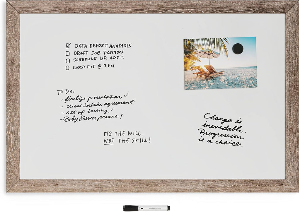 U Brands Dry Erase White Board, 24" x 36", Magnetic, Rustic Wood Frame